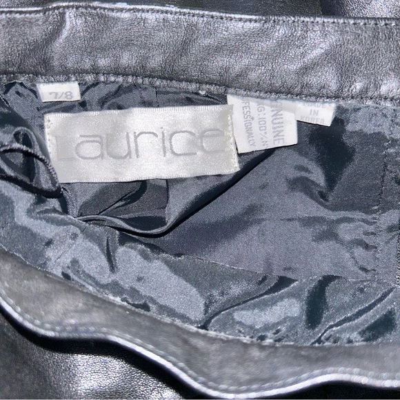 Vintage Laurice Black Leather Midi Side Slit Lined Skirt - Picture 3 of 10